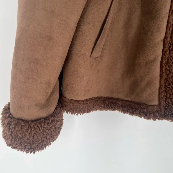 Reformation Talli Shearling Faux Suede Fur Jacket In Chocolate Brown - Picture 5 of 10